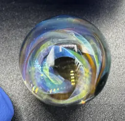 Signed Calvin Sugita RAZ Contemporary Art Glass Marble Galaxy .65”