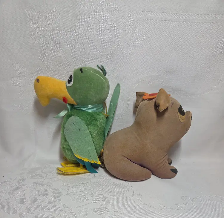 Vtg Dakin Dream Pets lot of 2 Plush 1 Pig & 1 Bird Made in Taiwan 1960s