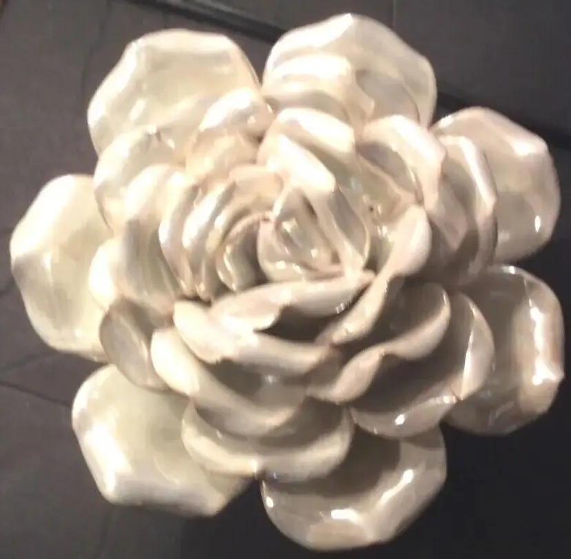 White Iridescent Handmade Decorative Display Piece Beautiful Ceramic Flower