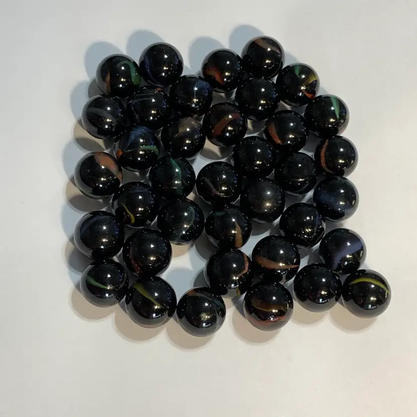 37-Black w/Colored Swirl Glass Marbles 5/8"