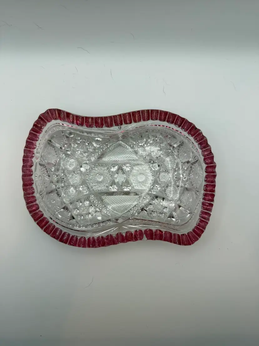 Vintage Pink Sawtooth Glass Olive Pickle Candy Dish Relish Tray