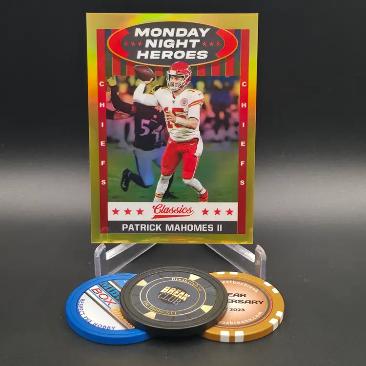 Patrick Mahomes 2021 Panini Classics Football Monday Night Heroes Insert Gold Parallel Numbered 31/75 Card #MNH-19 - Kansas City Chiefs