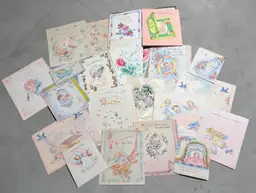 21 Vintage Welcome Baby Cards - Signed - Used 1940s