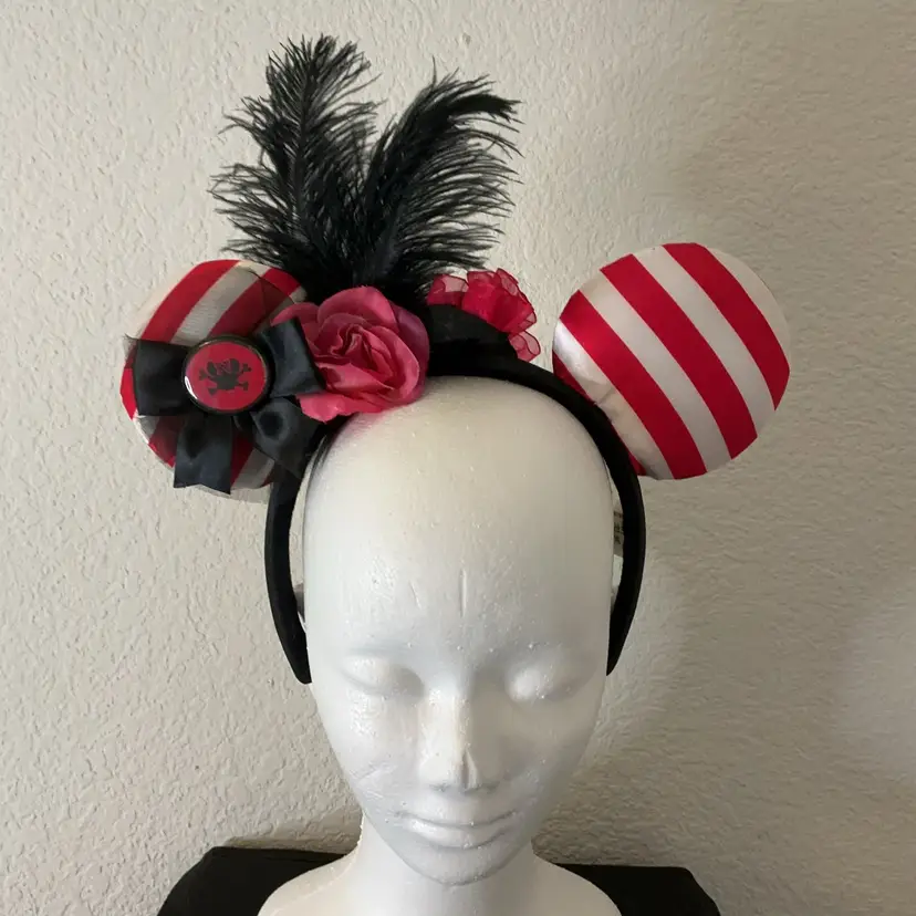 POW1 Disney Parks Minnie Mouse Ears Pirates of the Caribbean Floral Feather Headband with Tag