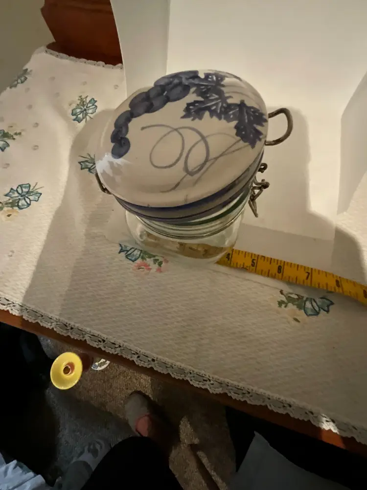 Porcelain Top Glass Canister 1/2L Jar -Hand Painted Blue Grape Design - Made In Italy