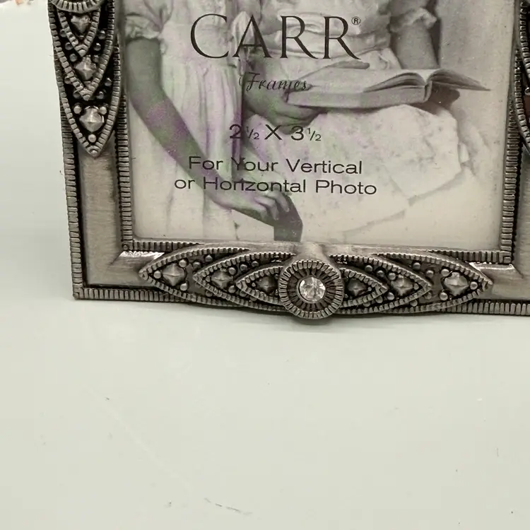 Vintage Carr Pewter Mini Photo Frame 2.5x3.5" Rhinestone Accents Burnes of Boston 2002