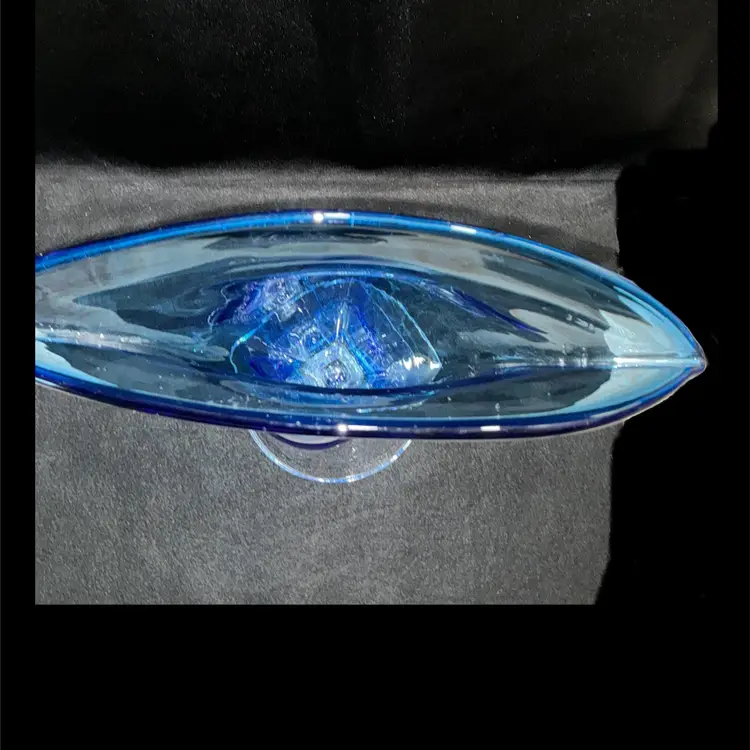 Vintage Blenko #872 Fan Vase – Light Blue Art Glass – Signed Blenko Hand Logo