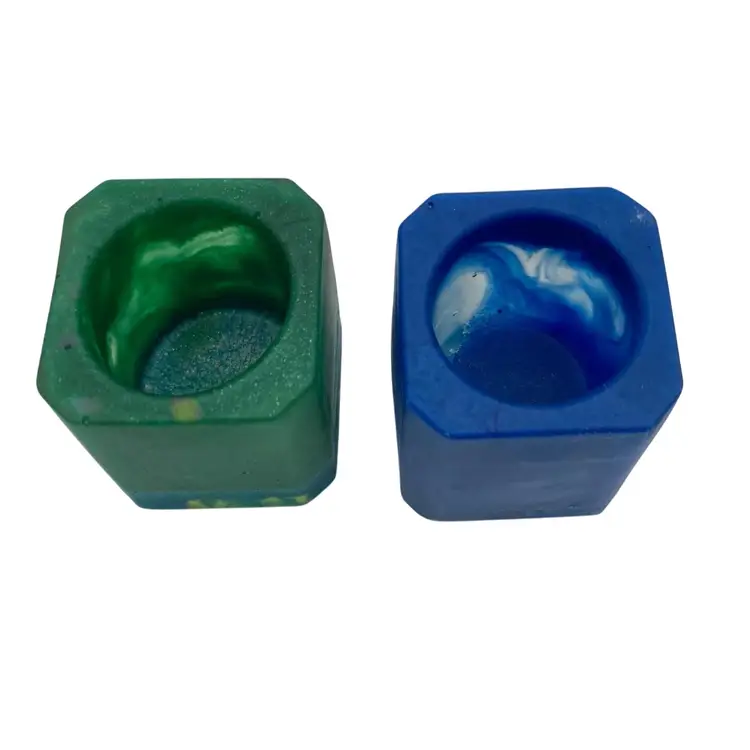 Set of 2 - Handcrafted Marbled Resin Candle Holders, D Thomas, Blue & Green