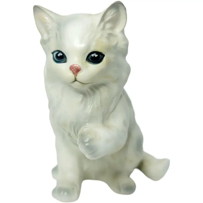 Vintage LEFTON Persian White Cat Kitty with Blue Eyes Figurine Statue FIGURE