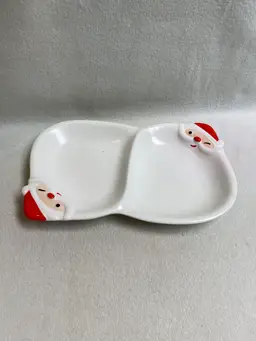 Vintage Napco Divided Winking Ceramic Santa Tray (V309)
