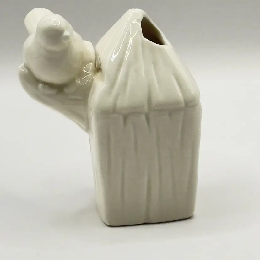 Vintage Small White Ceramic Birdhouse with Bird Toothpick Holder, Charming Home Decor, Unbranded