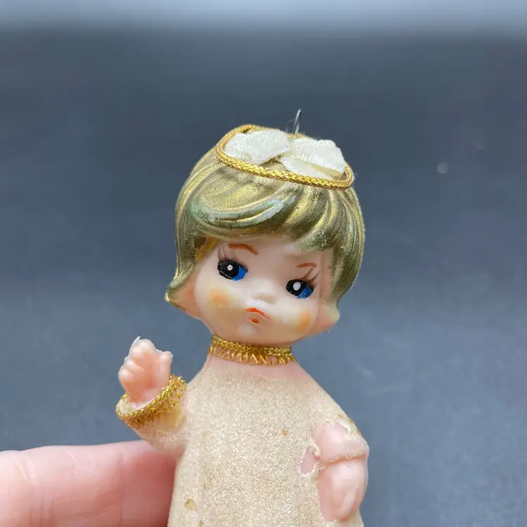 Flocked Blow Mold Angel Hanging Christmas Ornament Holiday Kitsch Decor