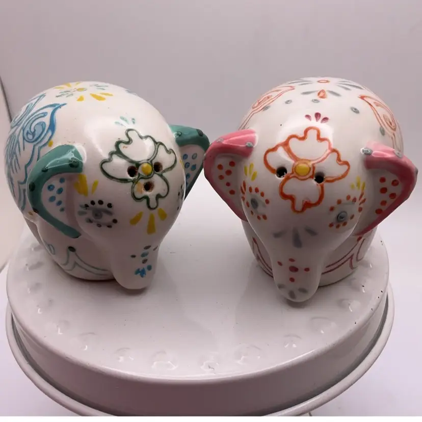 Ceramic Elephant Salt & Pepper Shakers Floral Design