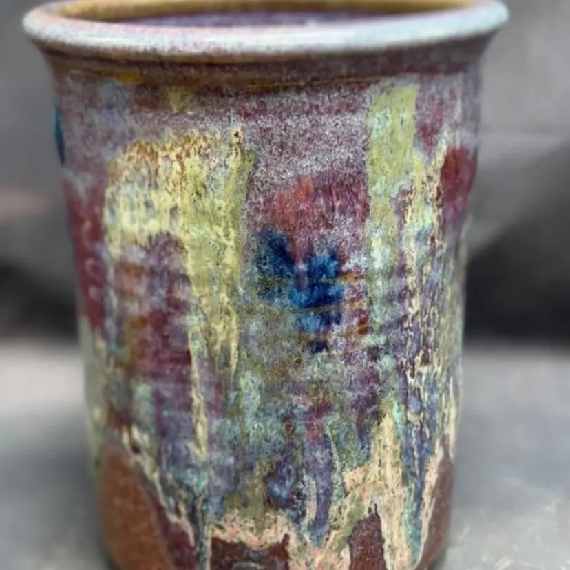 Vintage Art Pottery Abstract Design Drip Glaze Kitchen Utensils Vessel Incredible Glaze Design