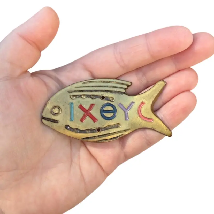 Vintage Terra Sancta Creations 1966 Israel Brass Fish Pendant
