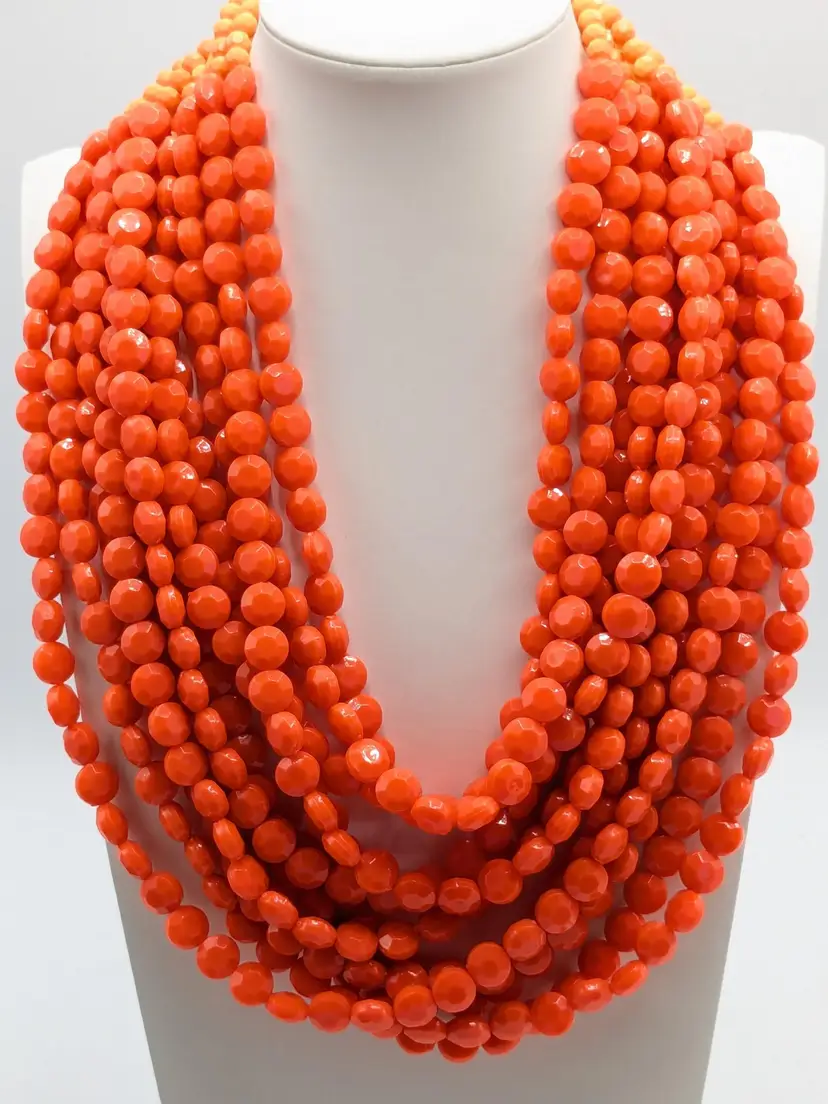 Vintage Multi-Strand Orange Beaded Necklace