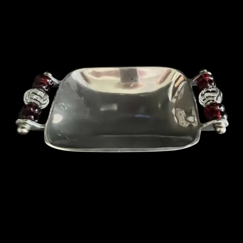 Handcrafted Serving/trinket Dish with Decorative Beaded Handles – 11” X 6”