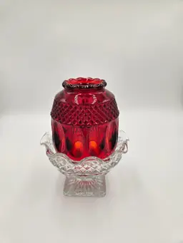 #TR59 Westmoreland Wakefield Ruby Red and Clear Base Fairy Lamp