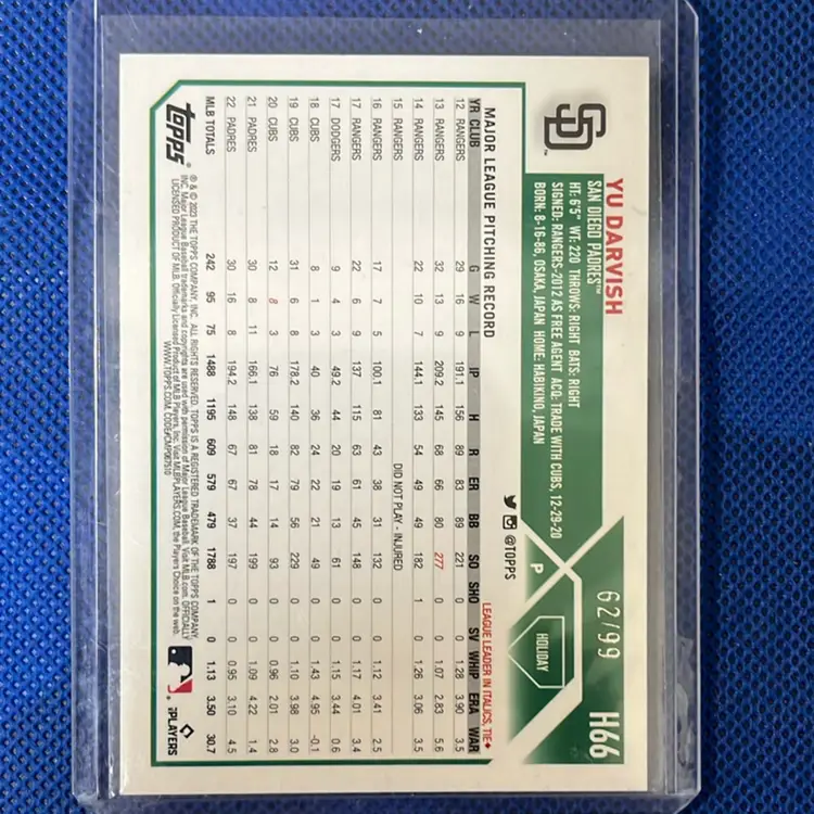 2023 Topps Holiday Yu Darvish H66 RED Metallic 62/99