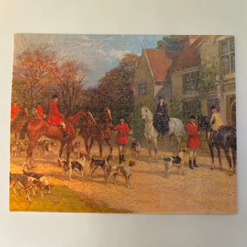 Complete Vtg Jigsaw Puzzle Joseph K. Straus AWAITING THE CALL 500 Pcs Fox Hunt