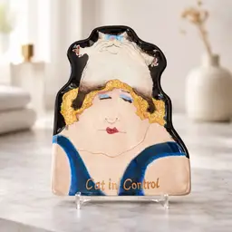 House of Prill "Cat in Control" Ceramic Plate by Erika Oller, 8.5" x 6.5"