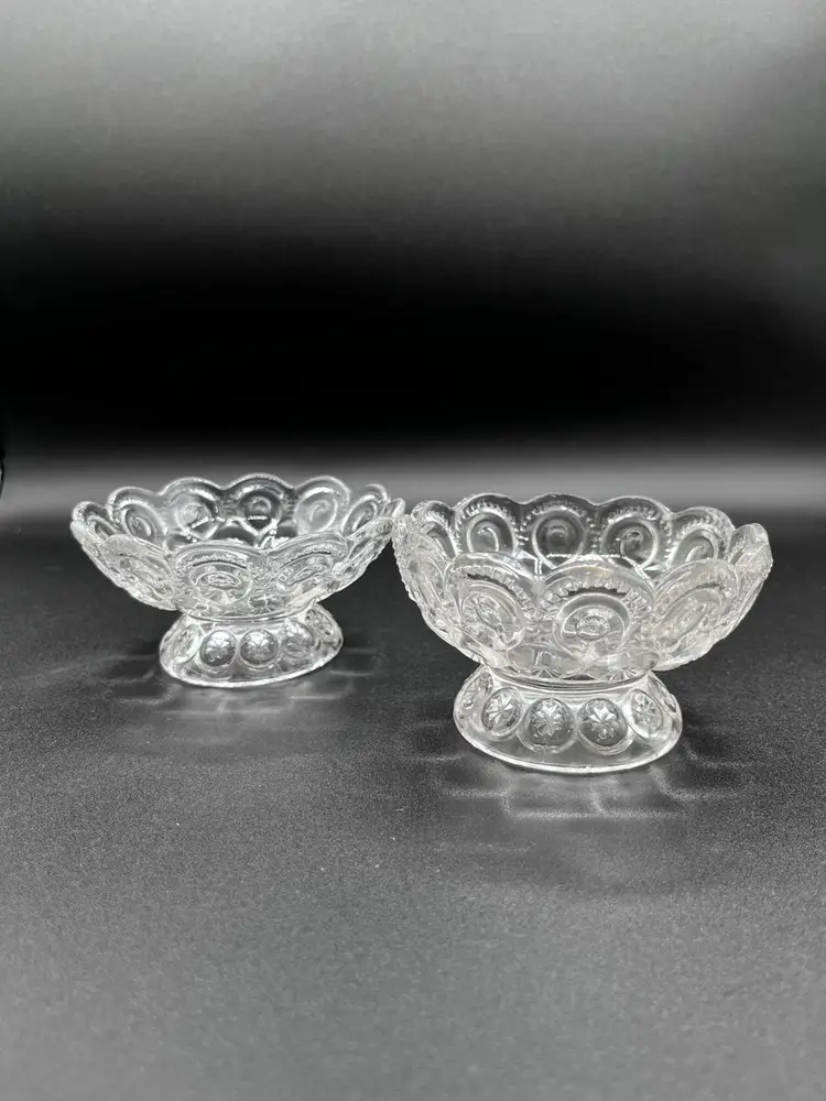 ✨ Pair Of LE Smith Clear Footed Glass Moon & Stars Dessert/Votive Dishes 🌙