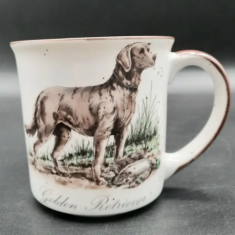 Vintage Golden Retriever Speckled Pottery Coffee Mug