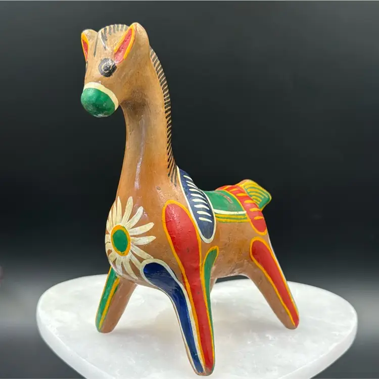 #01 Vintage Mexican Folk, Art Pottery, Horse Bank, Terra-Cotta Hand Painted
