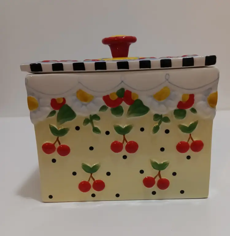 Cheerful Mary Engelbreit Small Canister With Lid Signed