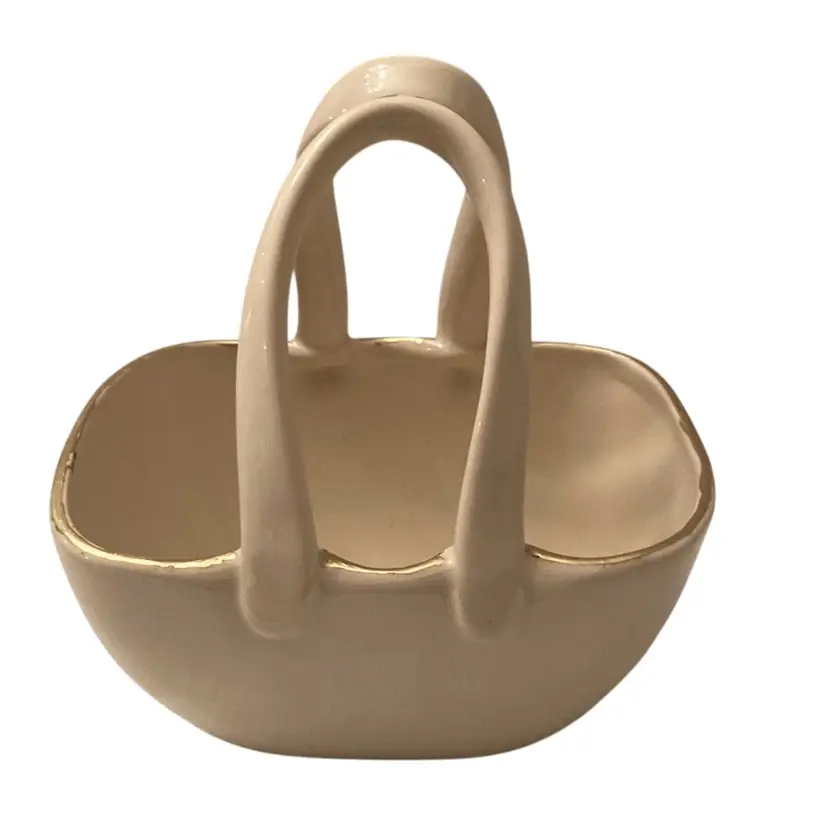White Ceramic Basket With Handles