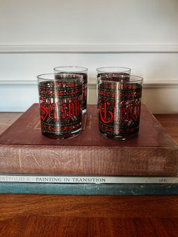 Vintage Houze Seasons Greetings Lowball Glasses Set of 4