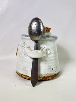 Golden Age Pottery Tea Jar w Cork Top Lid Vintage 1970's 80s Signed