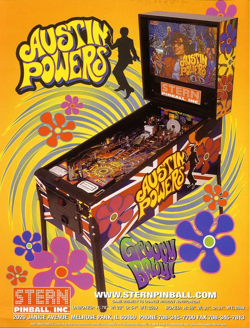Austin Powers Pinball FLYER Original 2001 Groovy Yeah Baby Mike Myers Unused