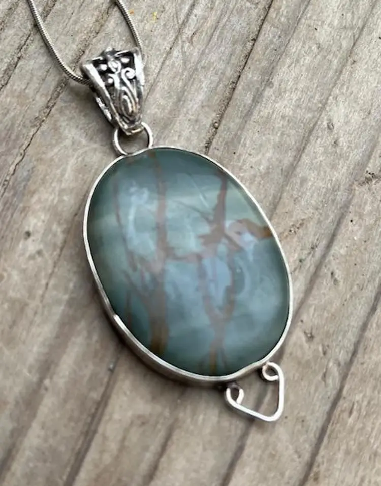 Vintage Picture Landscape Jasper 925 Sterling Silver Necklace