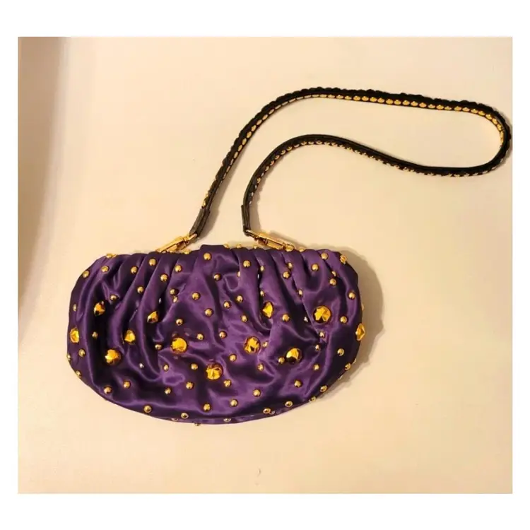 DIANE VON FURSTENBERG Satin Pouch Bag with Gold Studs 1980s