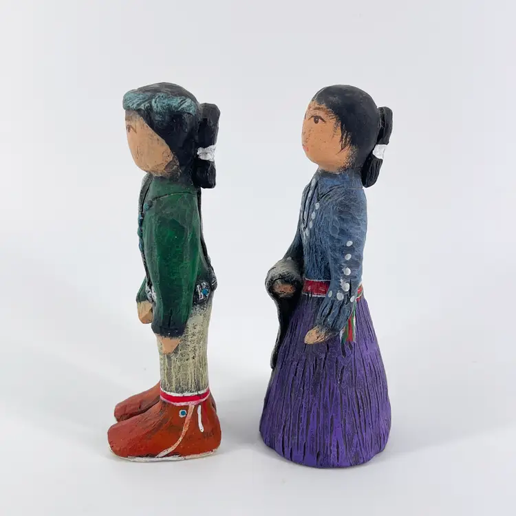 Vtg Signed Navajo Native American Pair 4.5" Figurines Man Woman 1995 Handcrafted Clay