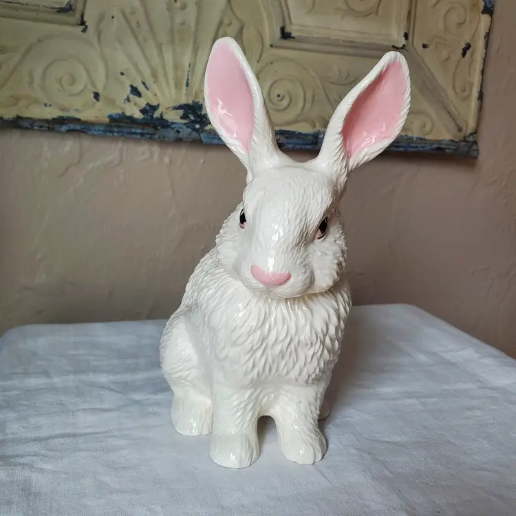 White Textured Porcelain Bunny Rabbit Figurine