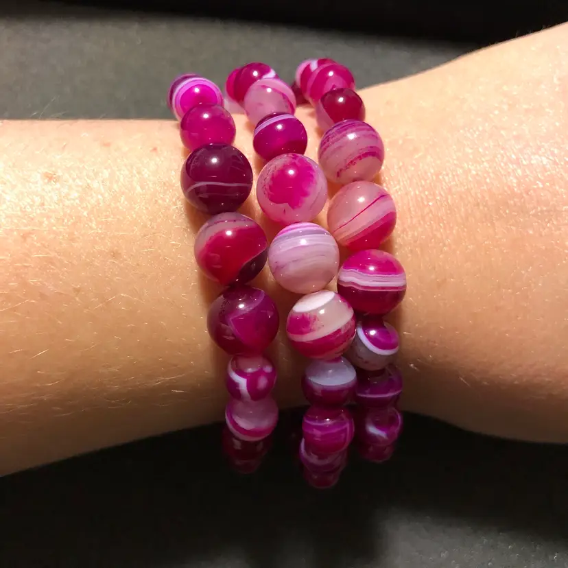 3 Strand Pink Agate Stone Beaded Bracelet