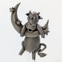 Cow Hanging Over Moon Reticulated Brooch Pin JJ Signed