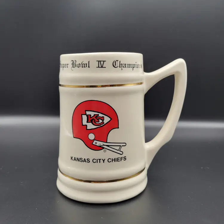 Vintage NFL Super Bowl IV Champions Kansas City Chiefs Ceramic Beer Mug Stein