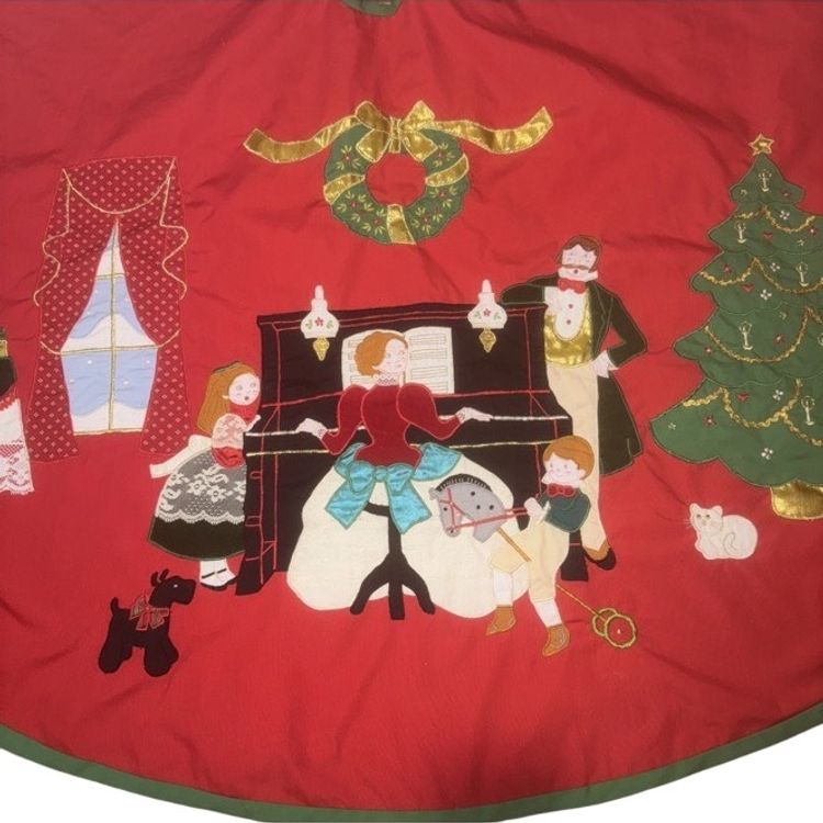 VTG House Of Hatten Christmas Tree Skirt 58” Victorian Family Scene