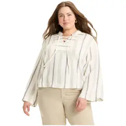 Universal Thread Bell LS Popover Tie Front Striped Blouse Large