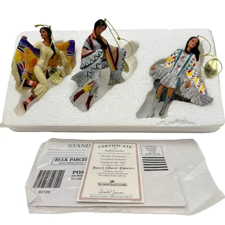 Vintage Ashton-Drake Galleries Fancy Shawl Dancers Ornaments Set #4 New In Box 4.75”