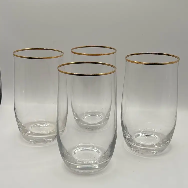 Set If 4 Vintage Scott Zwiesel 12 Ounce Crystal Glasses With Gold Rim
C8