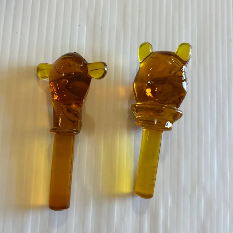 Vintage Disney Amber Glass Bottle Stoppers. Winnie The Pooh, Tigger