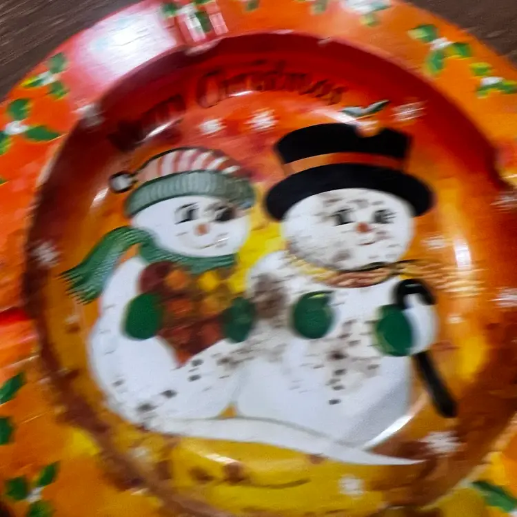 018 Vintage Metal Rustic Kitschy Snowman Ashtray Christmas Decor