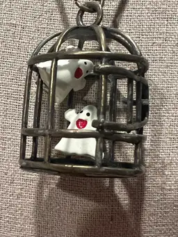#B7- Clip On Ghost Earrings Caught In A Cage Pendant