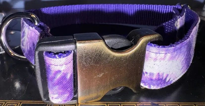 Dog Collar Tye Dye Purple Large Handmade Heavy Duty W/Buckle NEW