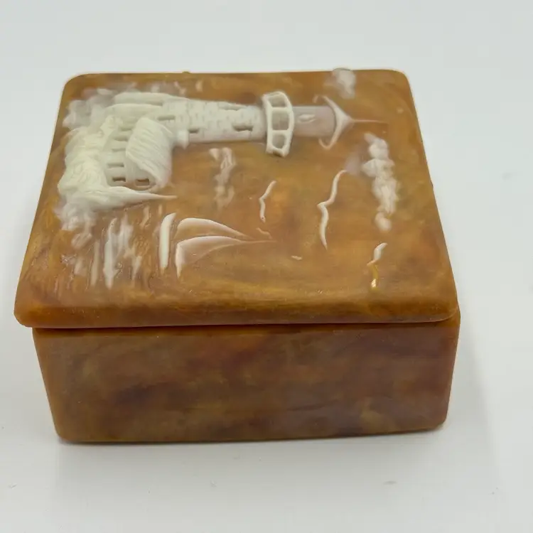 Robert Nemith Incolay Stone Vtg Jewelry Trinket Box Lighthouse Ocean Sailboat