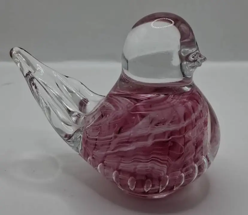 Vintage Prestige Art Glass  Pink, White, Clear Bird Paperweight, By Joe Rice